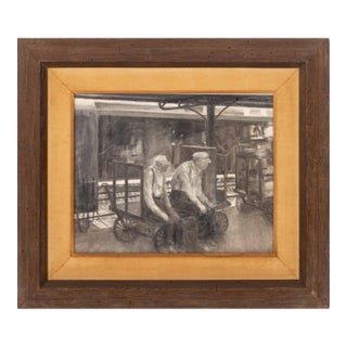 Ben Lassen Railroad Workers Charcoal on Paper For Sale