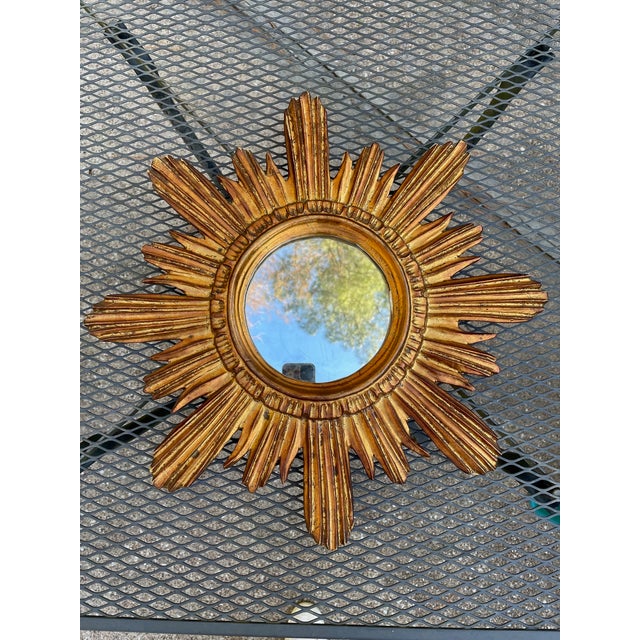 Mid 20th Century French Giltwood Coppery Sunburst Wall Mirror For Sale - Image 12 of 17