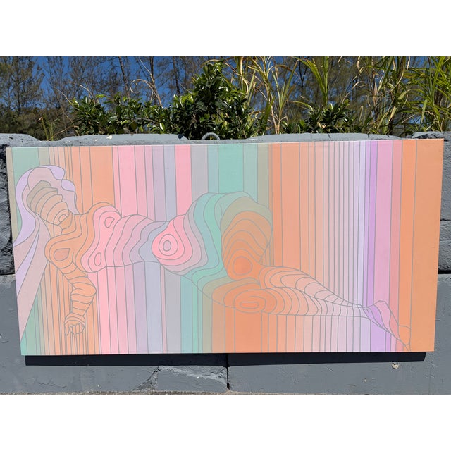 Textile Modern Painting of Nude Female, 1982, Acrylic Over Canvas For Sale - Image 7 of 13