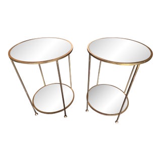 Pair of Mirrored Round Side Tables For Sale