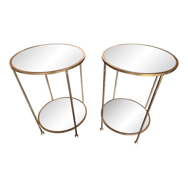 Pair of Mirrored Round Side Tables For Sale