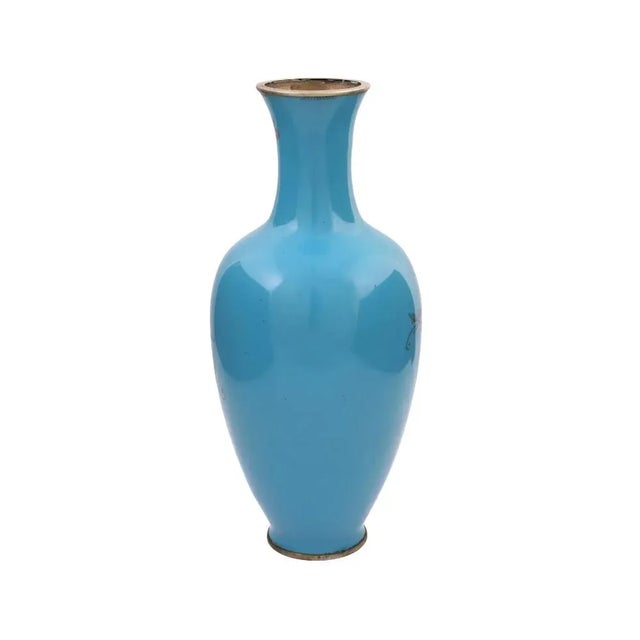 Japanese Late 19th Century Japanese Closionne Enamel Vase With Wisteria and Fish Signed For Sale - Image 3 of 7