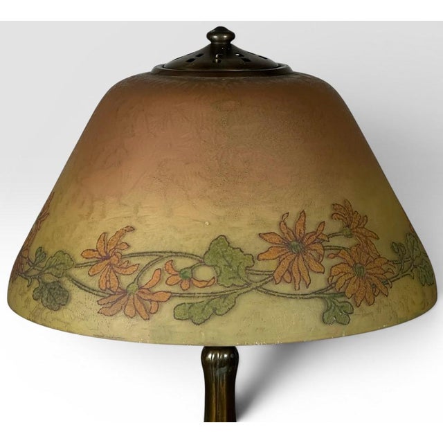 Handel Co. Antique Handel Reverse Painted Glass Floral Boudoir Table Lamp For Sale - Image 4 of 15