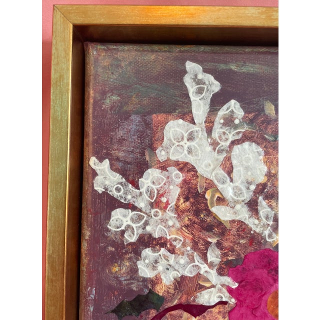 Paper Roberta Pruett Beasley Signed Original Mixed-Media Floral Collage Painting, Framed, 20.75" For Sale - Image 7 of 15