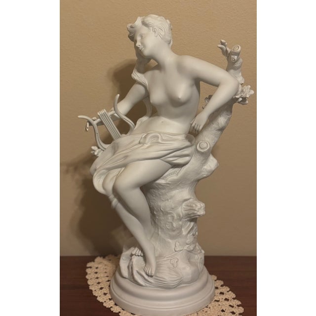 White Large French Bisque Porcelain Muse With Mandolin Sculpture After Luca Madrassi For Sale - Image 8 of 10