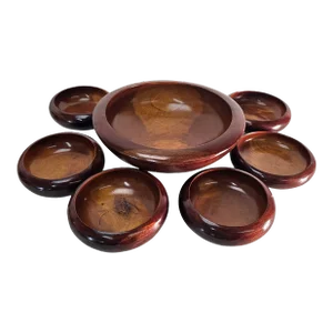 Hand Turned Teak Wood Salad Serving Bowl Set of 6