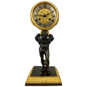 Early 19th Century Empire Period Bronze Doré and Patinated Bronze Clock Depicting Atlas