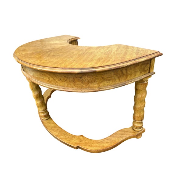 Brown Drexel Vintage Solid Oak Demilune Executive Desk - Circa Mid to Late 20th Century For Sale - Image 8 of 12