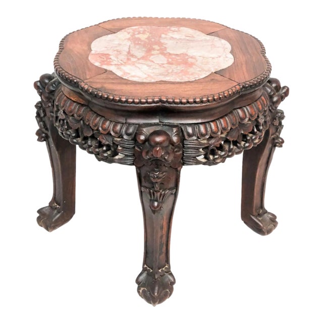 Antique Chinese Hardwood. Heavily Carved Plant Stand or End Table For Sale