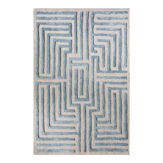 Knossos Hand-Tufted Maze Rug, Sky Blue, 2x3 For Sale