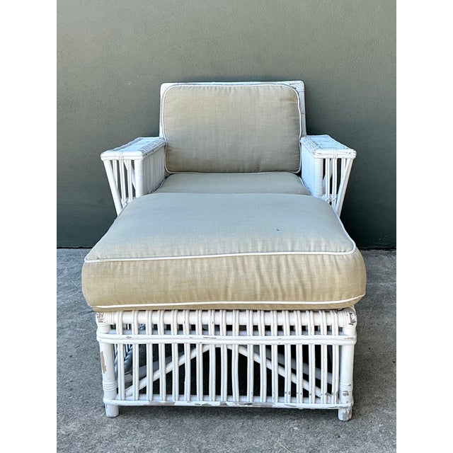 Mid-Century Modern Vintage Rattan Lounge Chair and Ottoman After Bielecky Brothers For Sale - Image 3 of 12