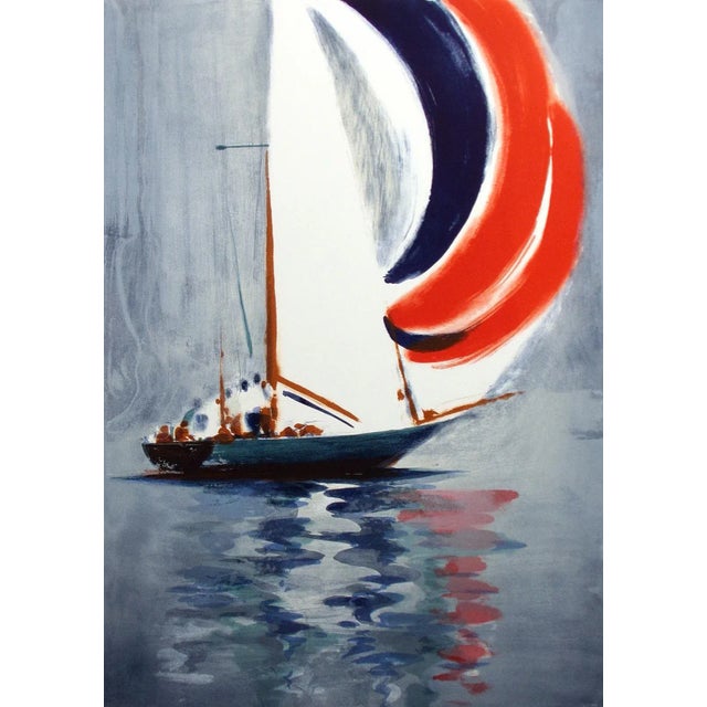 Doug Lew "A Breeze at Last" Hand Signed Lithograph Art Sailboat, 1984 For Sale