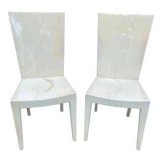 1980s Karl Springer Attributed Goatskin Chairs - Set of 2 For Sale