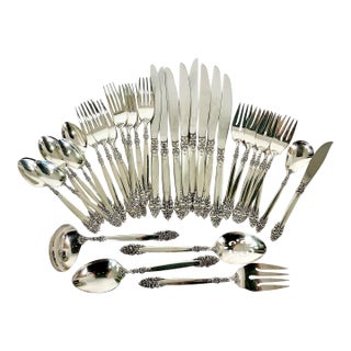 Vintage Hollywood Regency Baroque Silver Plate Flatware, Service for 8 - 38 Piece Set. For Sale