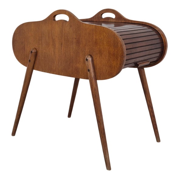 Danish Top Roll Tambour Sewing Box, 1960s For Sale