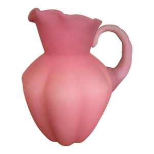 Vintage Fenton Pink Satin Melon Ribbed Pitcher With Ruffled Top