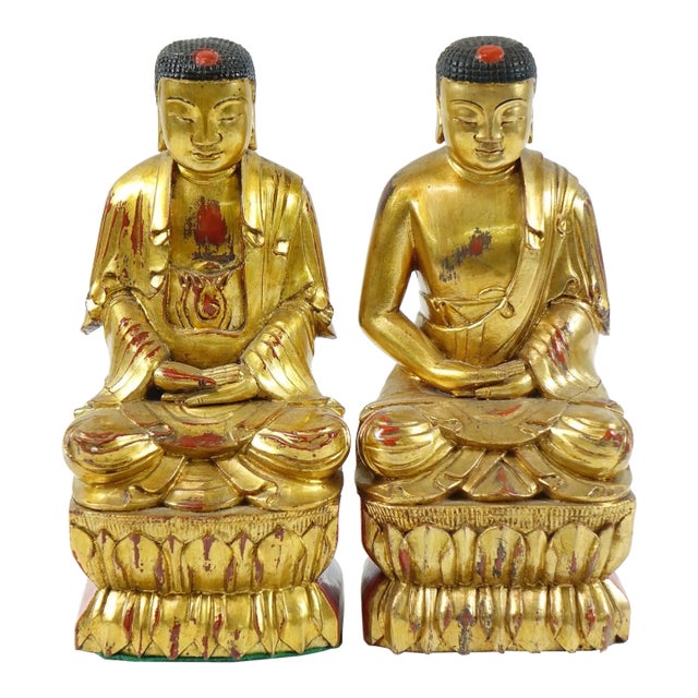 Antique Chinese Wood Guilds Buddhas - A Pair For Sale