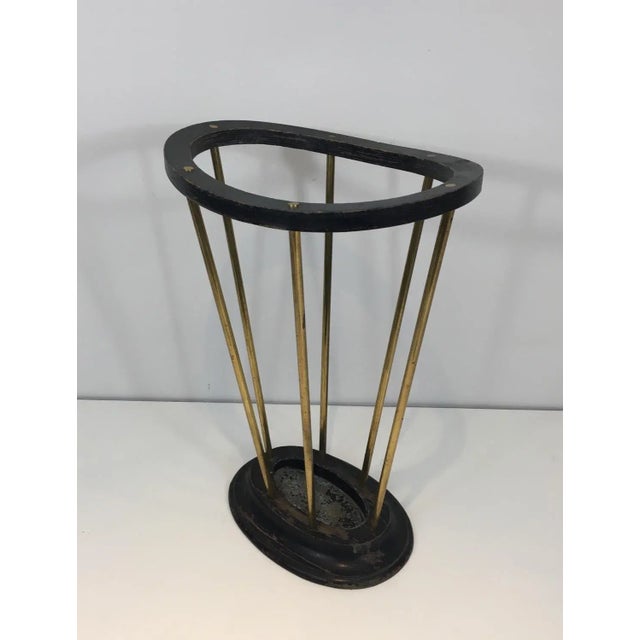 Attributed to Jacques Adnet, Ebonized Wood and Brass Umbrella Stand For Sale - Image 11 of 13