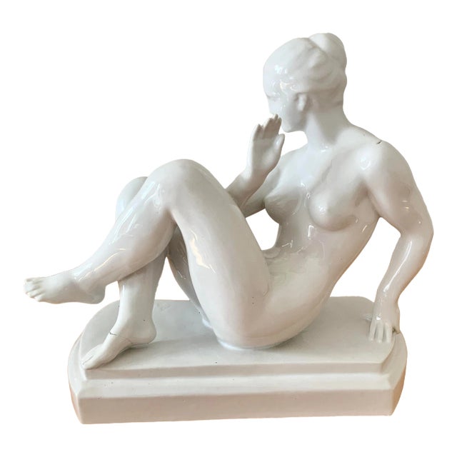 Mid Century European White Ceramic Woman’s Nude Figure - Signed For Sale