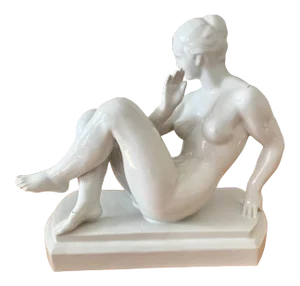 Mid Century European White Ceramic Woman’s Nude Figure - Signed