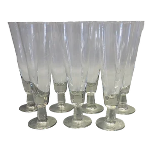 Midcentury Clear Etched Ocean Cattails Pilsner Beer Glasses S/7