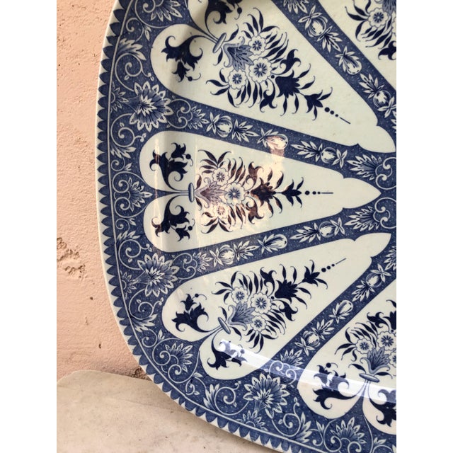 Rare 19th Century Oversize Blue & White Faience Platter signed Sarreguemines , service Francois. Probably a meat platter....