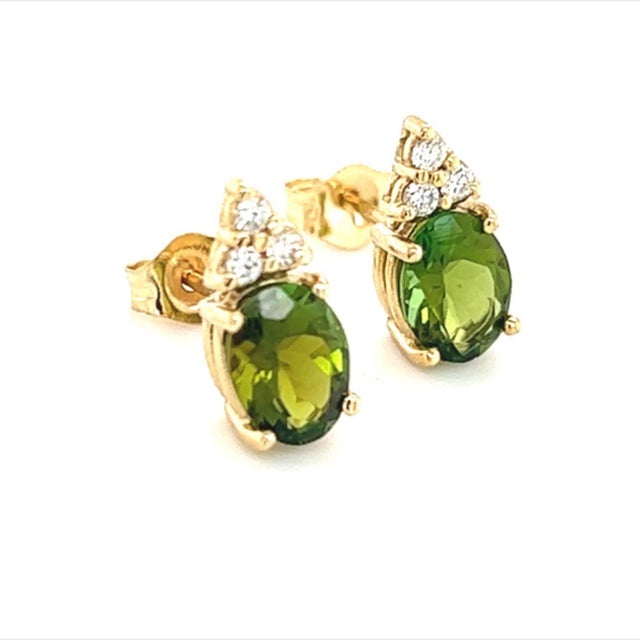 Natural Tourmaline Diamond Earrings 14k Gold 1.87 TCW Certified For Sale - Image 9 of 11