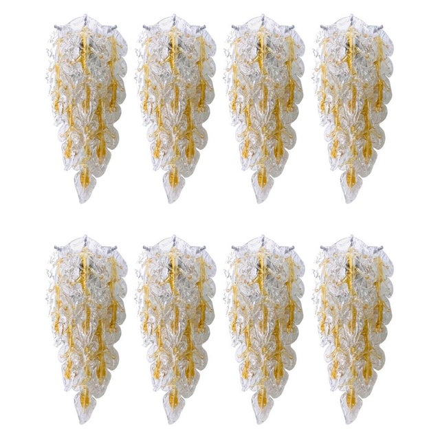 Mid-Century Modern Italian Murano Leaf Glass Wall Sconces from Mazzega, 1970s, Set of 8 For Sale - Image 14 of 14