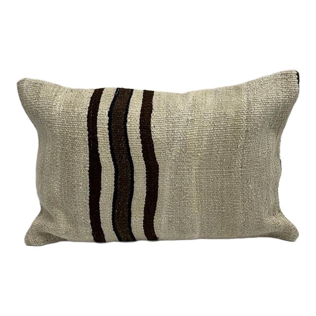Turkish Hemp Pillow Cushion Natural Beige Brown Black Pillow Cushion Cover 16" x 24" For Sale
