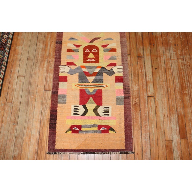 Folk Art Zabihi Collection Pictorial Buddhist North African Kilim Runner For Sale - Image 3 of 9