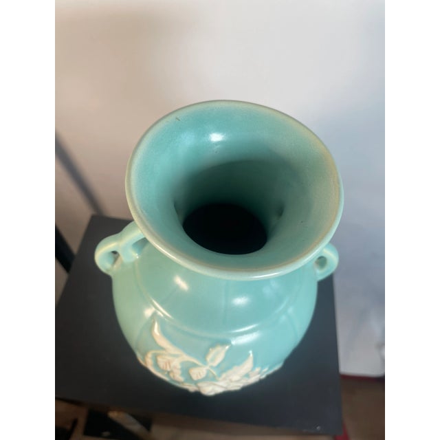 1930s Weller Pottery Aqua Vase Signed Cameo Rose For Sale In New York - Image 6 of 8