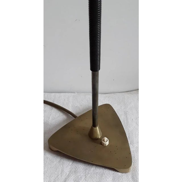 Vintage Table Lamp with Vinyl-Covered Brass Frame and Patterned Fabric Shade, 1960s, in Good conditions. Designed 1960 to...