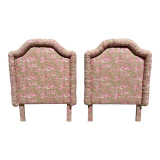 Pink and Green Toile Upholstered Twin Headboards - a Pair For Sale