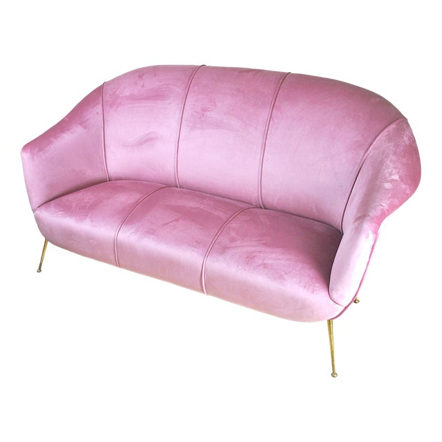 Sofa with Brass Feet by Guglielmo Veronesi, 1950s For Sale