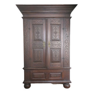 Antique Carved Oak Farmhouse Wardrobe, 1780 For Sale