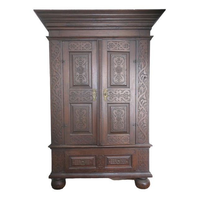Antique Carved Oak Farmhouse Wardrobe, 1780 For Sale