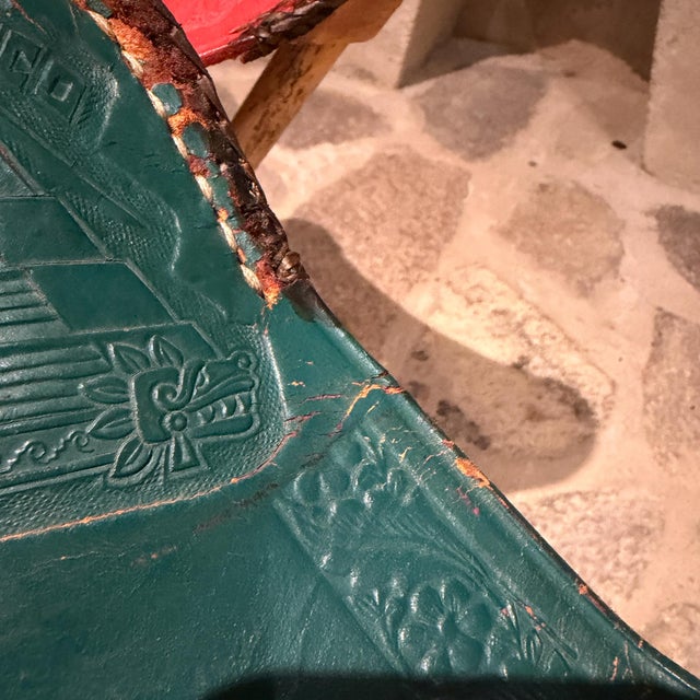 Pair of Vintage Mexican Hand-Tooled Leather Tripod Folding Stools MCM For Sale - Image 11 of 14
