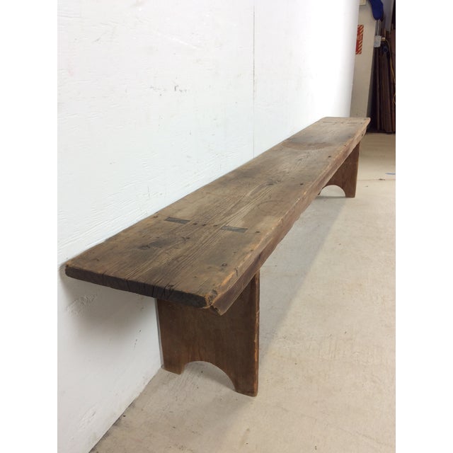 Antique Farmhouse Style Long Primitve Bench With Tongue & Groove Joinery For Sale - Image 11 of 17