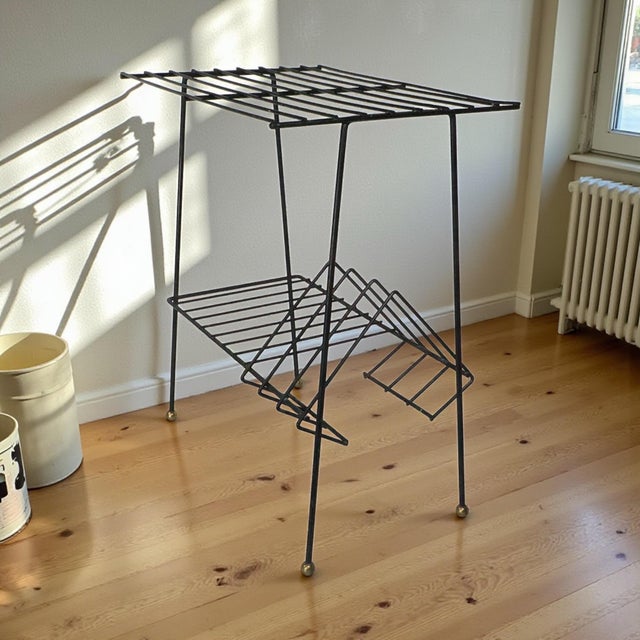Mid-Century Modern Mid 20th Century Wrought Iron Record Rack Stand For Sale - Image 3 of 10
