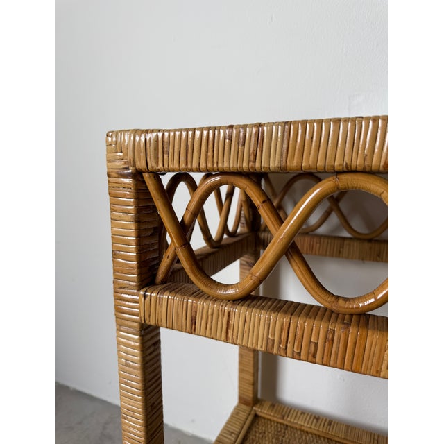 Vintage Coastal Rattan Two-Tier Console Table With Glass Top For Sale - Image 16 of 17
