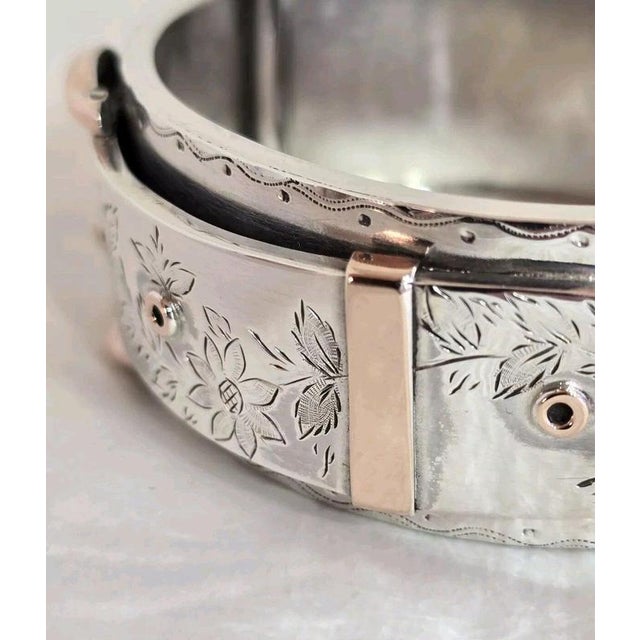 Antique Victorian Sterling Silver Aesthetic Belt Buckle Bangle, 1885 For Sale - Image 9 of 18