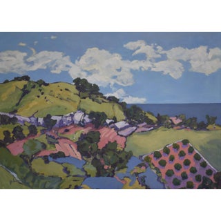 "Macadamia Field and Ocean View" Contemporary Maui Landscape Oil Painting by George Brinner For Sale