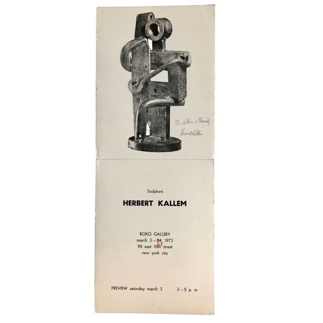 Original Herbert Hallem Roko Gallery exhibition catalog from 1973, signed and dedicated by the artist. Features one of...