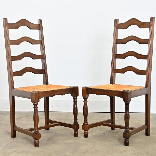 19th Century Set of 14 Ladder Back and Rush Seat Dining Chairs For Sale - Image 17 of 18