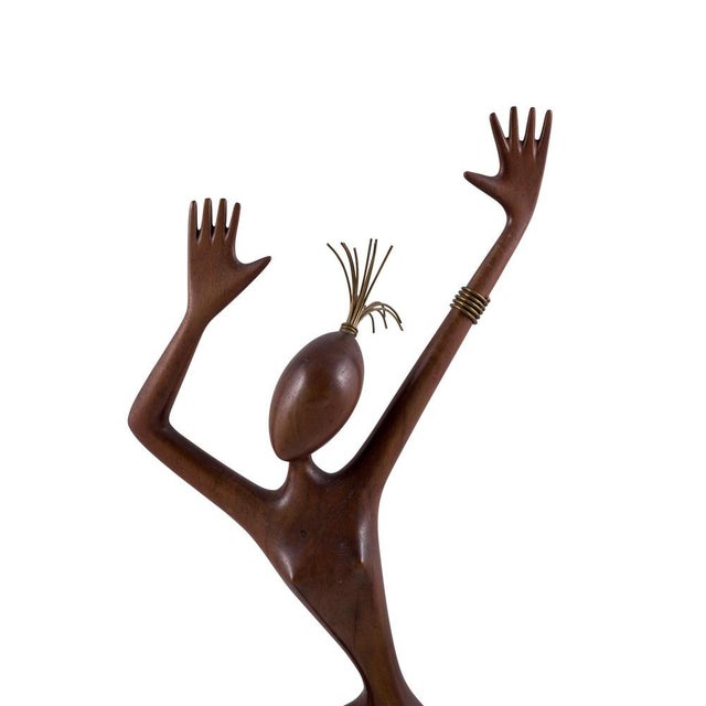 1950s Sculpture Dancer in Carved Wood & Brass from Hagenauer, Austria, 1950s For Sale - Image 5 of 8
