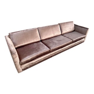 Restored Selig Tuxedo Sofa in a Velvet Brown For Sale