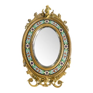 Early 1900s Victorian French Champleve and Bronze Vanity Mirror For Sale