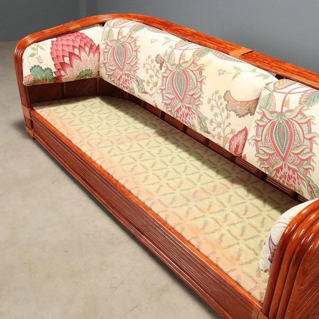 Rattan and Red Lacquered Bamboo Sofa, 1980s For Sale - Image 9 of 13