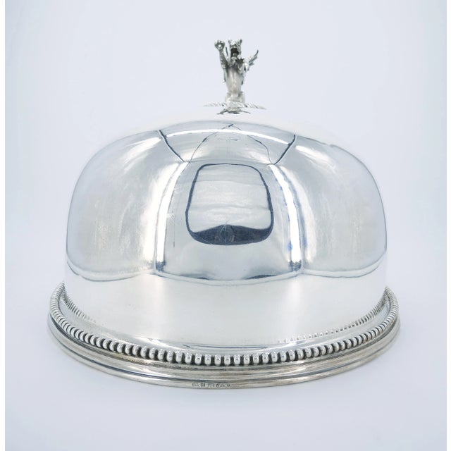 Victorian 19th Century English Silverplate Meat Dome With Dragon Finial Handle For Sale - Image 3 of 11