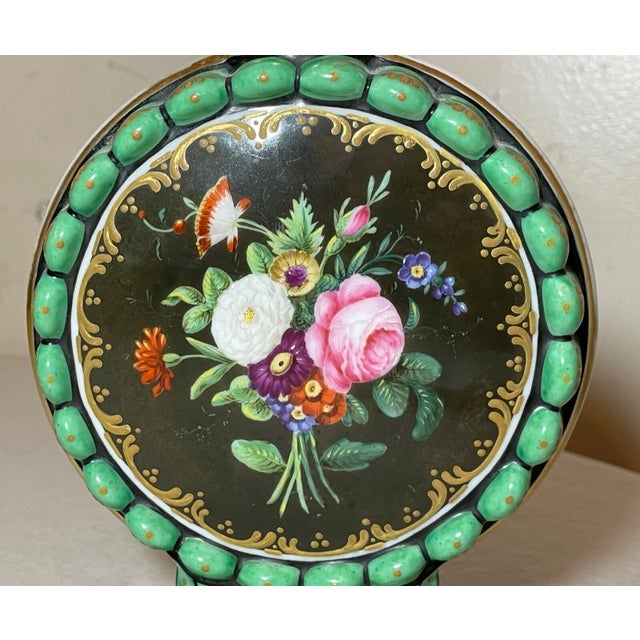 Green Antique 19th Century Hand Painted Floral French Gilt Porcelain Bud Moon Vase For Sale - Image 8 of 10